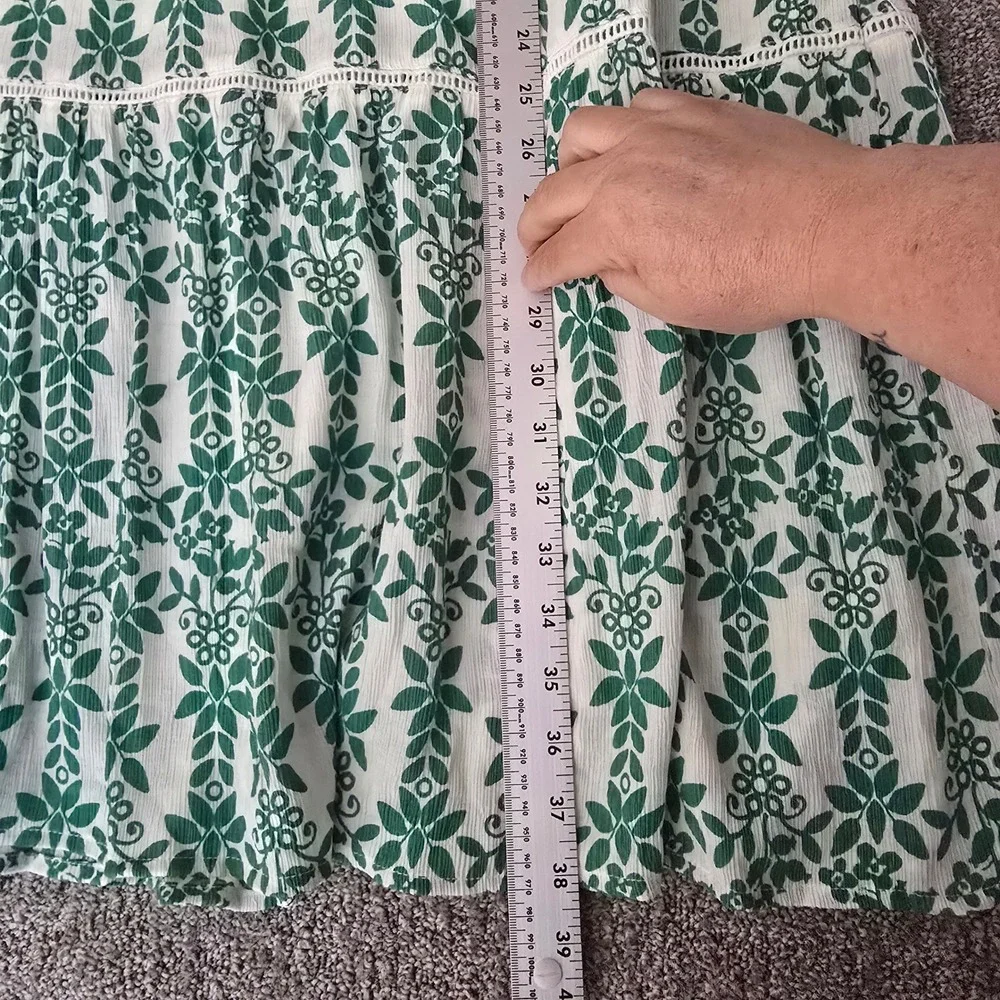 Skies Are Blue Tiered Maxi Skirt Womens‎ XXL Green White Boho Cottagecore